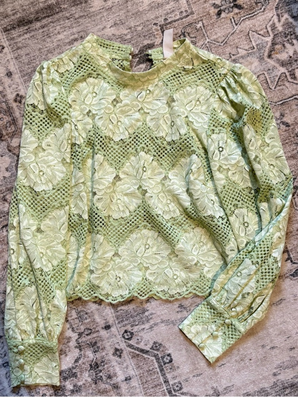 Anthropologie Dolan Left Coast Lace
Blouse Green Mock Neck Bishop Sleeve Top S - Picture 3 of 12
